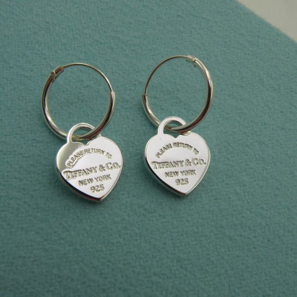 NEW Mini Heart Hoop Earrings Return to Tiffany & Co 925 Solid Sterling Silver - Picture 2 of 16
